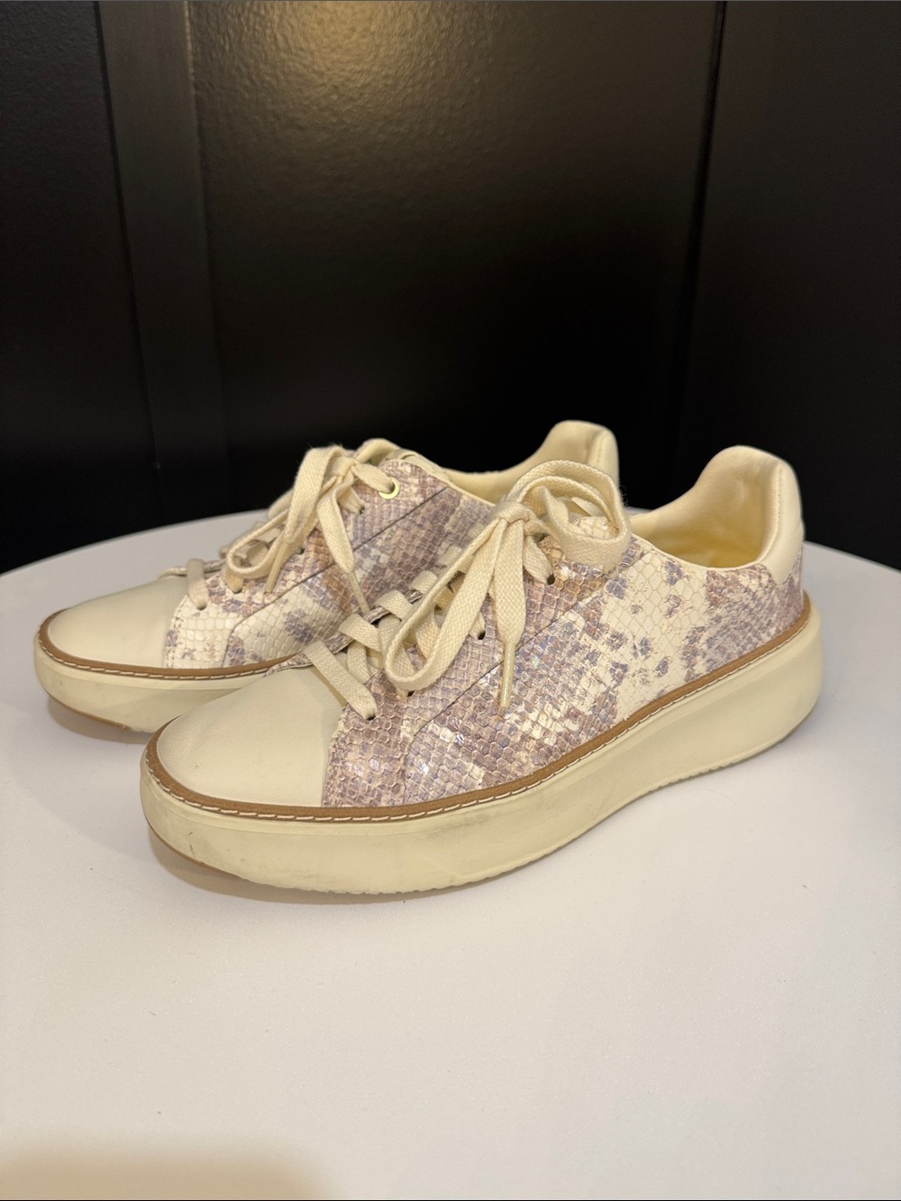 Cole Haan Cream & Light Pink Python-Texture Lace-Up Sneakers